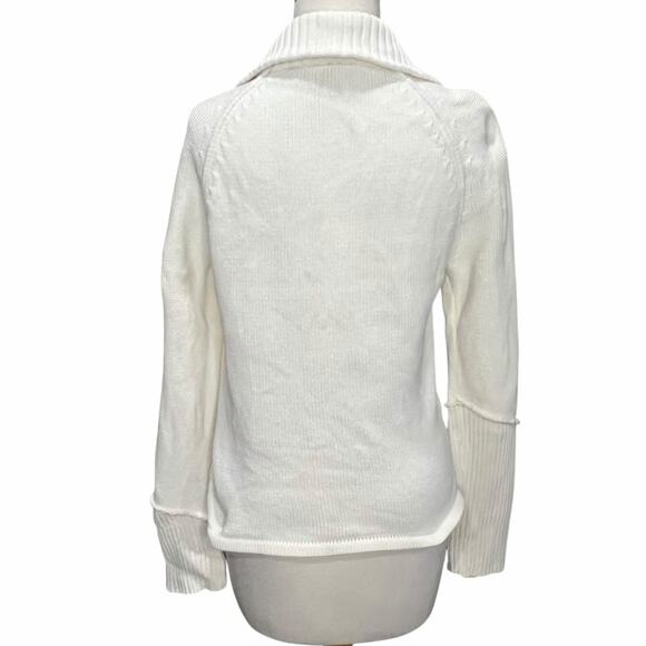 DKNY Y2K Sweater Jacket Womens M Cream Ribbed Full Zip Turtle Neck Classic Retro - Picture 5 of 15